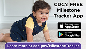 Picture of young baby girl crawling with a link to CDC's Milestone tracker